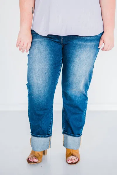 Rubies + Honey Boyfriend Jeans In Dark Wash In Blue