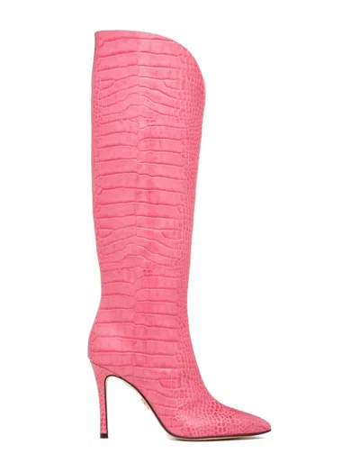Beautiisoles By Robyn Shreiber Peyton Knee High Pointed Toe Boot In Pink Crocodile In Multi