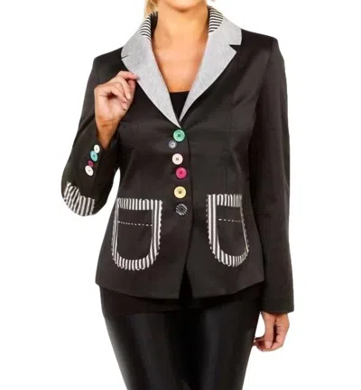 Angel Mixed Media Button Blazer In Black/gray In Multi