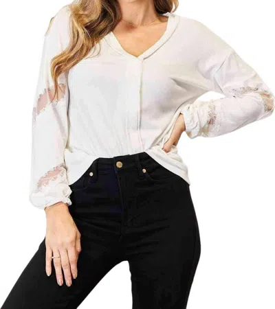 Double Take Elegant Lace V-neck Blouse In White In White