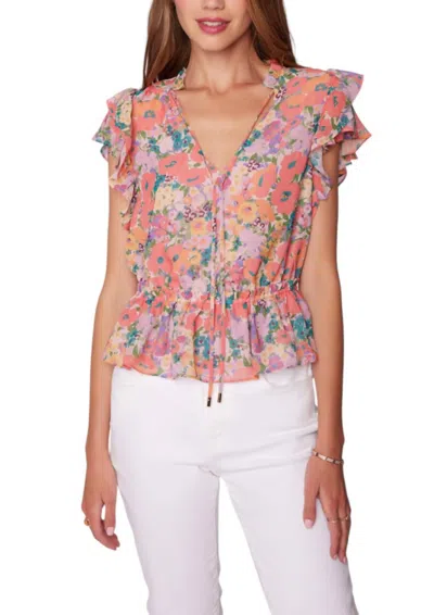Lost + Wander Floral Bliss Ruffle Blouse Top In Peach Multi In Orange