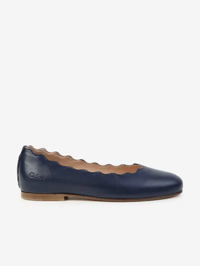 Chloé Scalloped Ballerina Leather Shoes In Blue