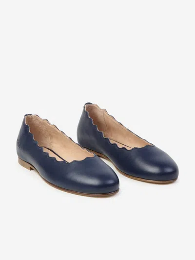 Chloé Scalloped Ballerina Leather Shoes In Blue