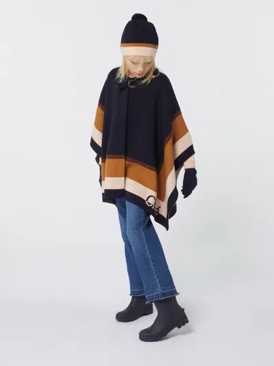 Chloé Cotton-wool Logo Beanie In Blue