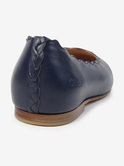 Chloé Scalloped Ballerina Leather Shoes In Blue