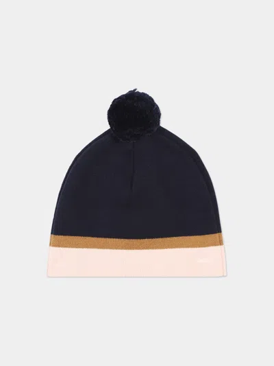 Chloé Cotton-wool Logo Beanie In Blue