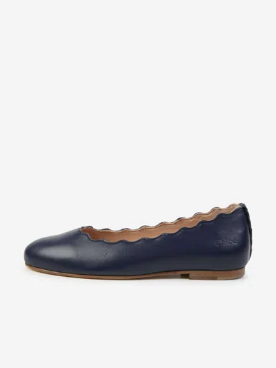 Chloé Scalloped Ballerina Leather Shoes In Blue