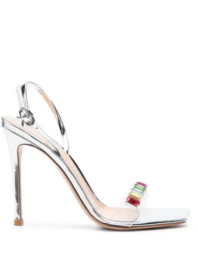 Gianvito Rossi Crystal Embellished Transparent Strap Sandals In Grey