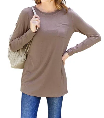 Basic Bae Luxe Long Sleeve Top With Pockets In Taupe In Grey