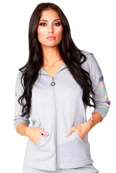 Angel 3/4 Sleeve Stripe Hoodie In Gray In Grey