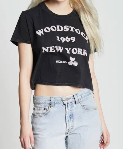 Recycled Karma Woodstock '69 New York Crop Tee In Black In Black