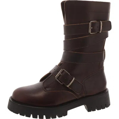 Steve Madden Trenton Womens Leather Lugged Sole Mid-calf Boots In Brown