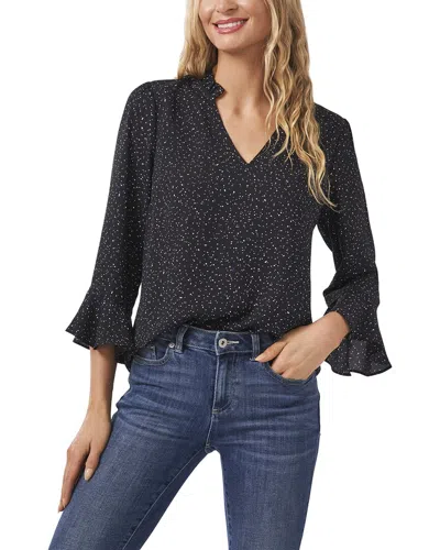 Cece Elbow Ruffle Sleeve V-neck Top In Black