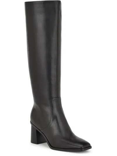 Nine West Dortha Womens Leather Block Heel Knee-high Boots In Black