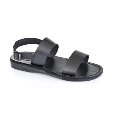 Jerusalem Sandals Unisex - Golan Leather Slingback Flat Sandal In Black In Black