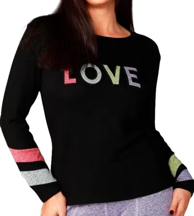 French Kyss Multi Love Crew Top In Black In Black