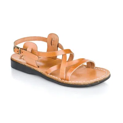 Jerusalem Sandals Tzippora Leather Strappy Slingback Sandal In Tan In Multi