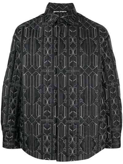 Palm Angels Quilted All Monogram Outerwear With Snap Buttons In Grey