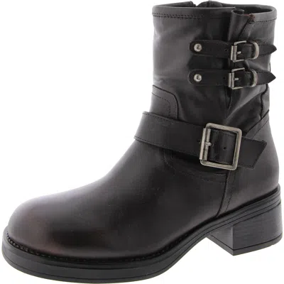 Steve Madden Archie Womens Block Heel Side Zipper Motorcycle Boots In Brown
