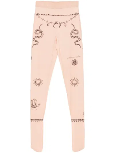 Marine Serre Tattoo-printed Jersey Tights In Beige