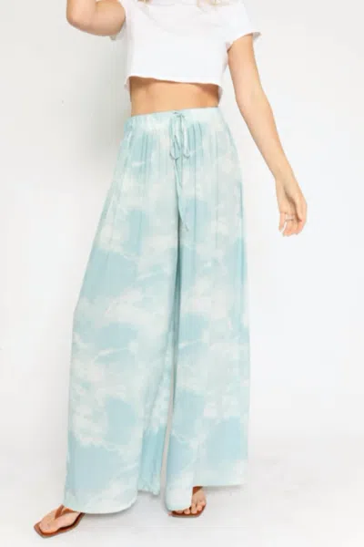 Olivaceous Wide Leg Drawstring Pant In Blue Tie Dye In Blue