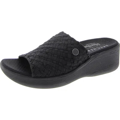 Skechers Pier Lite Bamboo Womens Slip On Open Toe Wedge Sandals In Black