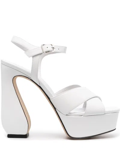 Si Rossi White Sandals With A Sculpted Heel In White