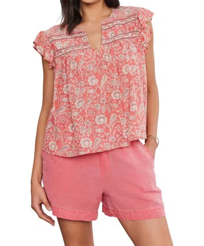 Velvet By Graham & Spencer Kenzie Printed Flutter Sleeve Top In Multi
