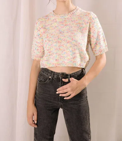Sweet En Forme Speckled Mini Knit Sweater Top In Rainbow In Blue