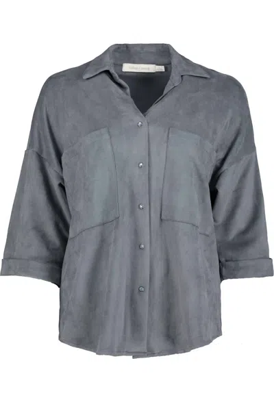Bishop + Young Eternal Optimist Cozy Suede Snap Front Top In Cloud Blue In Multi