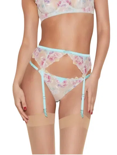 Fleur Du Mal Pixie Embroidery Garter In Fresh Mint In Multi