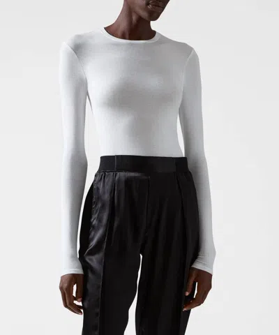 Atm Anthony Thomas Melillo Modal Rib Long Sleeve Crew Tee Top In White In White
