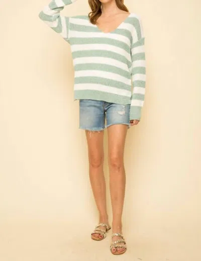 Mystree Knotted Back Stripe Sweater In Mint In Green