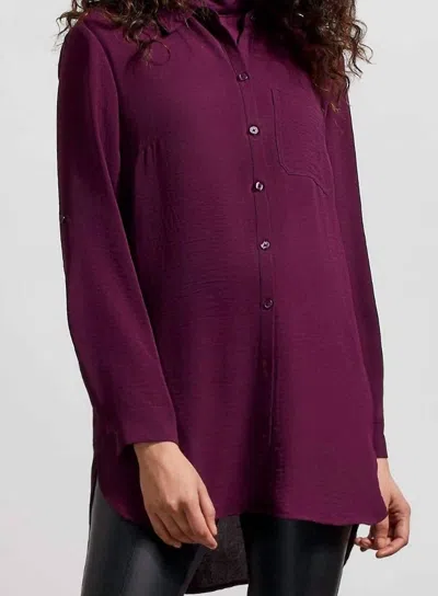 TRIBAL PEBBLED CREPE ROLL SLEEVE TUNIC IN BLACK ORCHID 