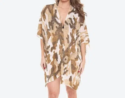 Judson & Co. Lightweight Camouflage Print Kimono In Camel Tan In Multi