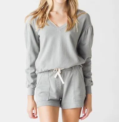 Monrow Shirred Sleeve Sweatshirt In Grey In Multi