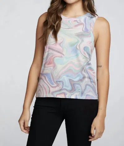 Chaser Rpet Vintage Jersey Slit Back Hi Lo Muscle Tank In Marble Reef In Multi