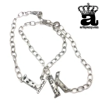 Art By Amy Labbe K Initial Necklace In Brushed Silver In Multi