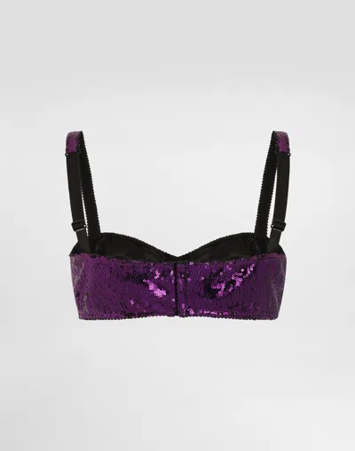Dolce & Gabbana Balconette Bra With Micro-sequin Embroidery In Fuchsia