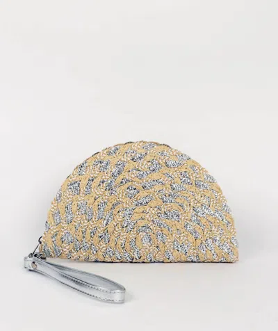 Pia Rossini Silver Straw Clutch In Beige