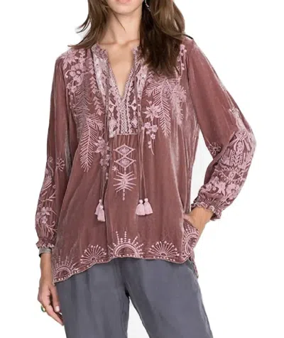 Johnny Was Dylan Double Tassel Peasant Blouse In Vintage Rose In Pink