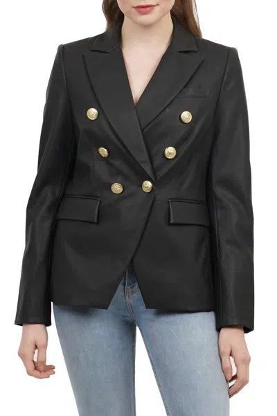 Love Token Nellie Faux Leather Double Breasted Jacket In Black In Black