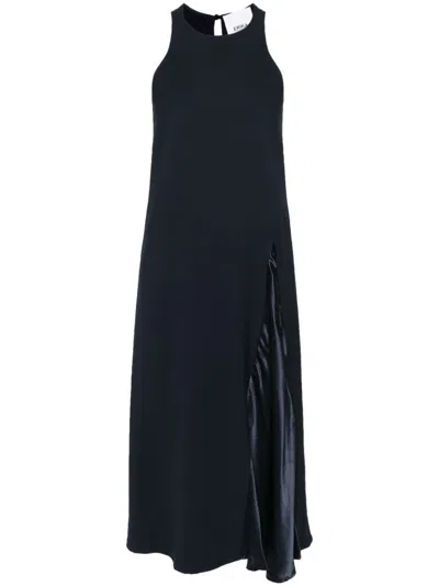 Erika Cavallini Semi-couture Navy Blue Sleeveless Midi Dress In Blue