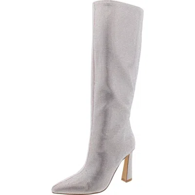 Steve Madden Shayna-r Womens Rhinestone Pull On Knee-high Boots In Silver