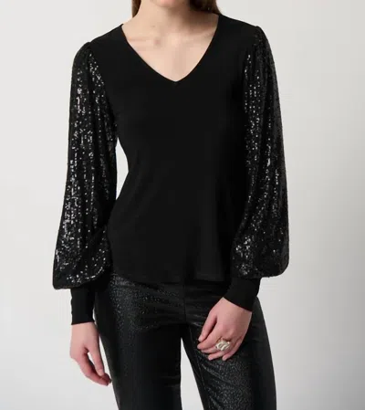 Joseph Ribkoff Sequin Sleeves Top In Black In Black