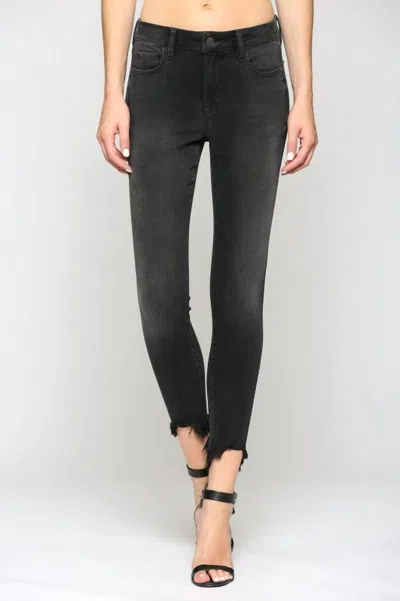 Hidden Frayed Hem Mid Rise Skinny Jean In Vintage Black In Black