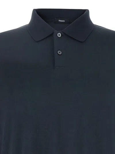 Theory 'goris' Blue Polo Shirt With Classic Collar And Long Sleeves In Blue