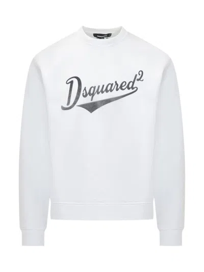 Dsquared2 Velvet Logo Sweatshirt In White