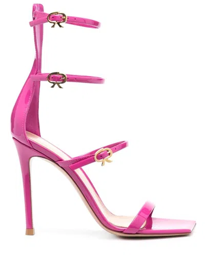 Gianvito Rossi Ribbon Uptown Patent High Heel Sandals In Pink