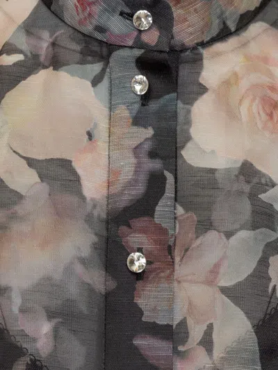 Zimmermann Crush Frill Sleeve Floral Blouse In Black